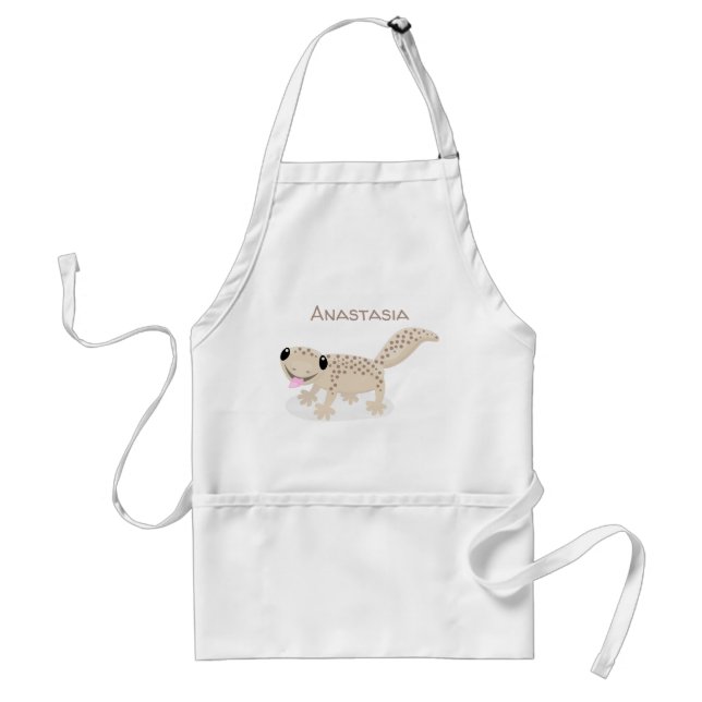 Cute spotted tan gecko cartoon illustration adult apron (Front)