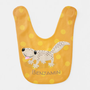 Cute spotted tan gecko cartoon illustration baby bib