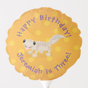 Cute spotted tan gecko cartoon illustration balloon