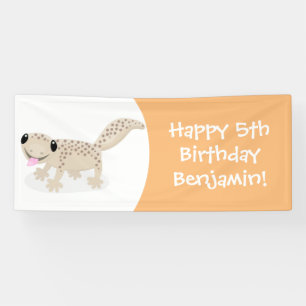 Cute spotted tan gecko cartoon illustration banner
