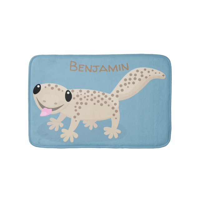 Cute spotted tan gecko cartoon illustration bath mat (Front)