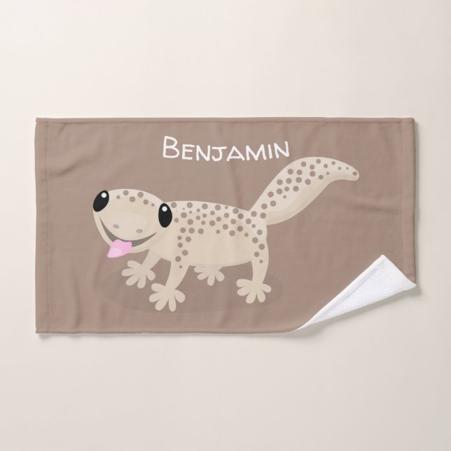 Cute spotted tan gecko cartoon illustration bath towel set (Hand Towel)