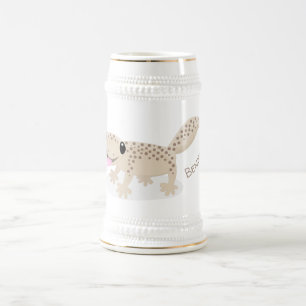 Cute spotted tan gecko cartoon illustration beer stein