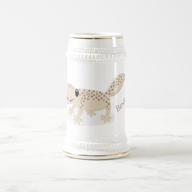 Cute spotted tan gecko cartoon illustration beer stein (Center)
