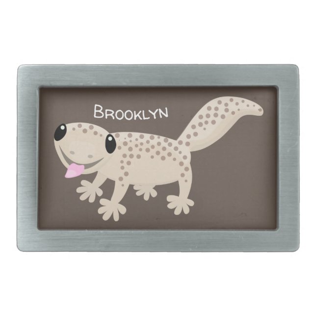Cute spotted tan gecko cartoon illustration belt buckle (Front)