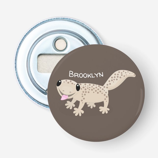 Cute spotted tan gecko cartoon illustration bottle opener (Front)