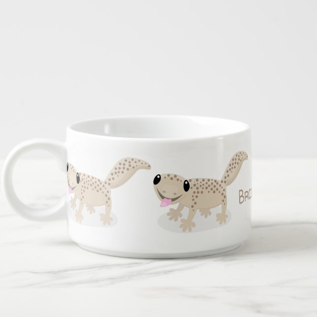 Cute spotted tan gecko cartoon illustration bowl (Right)