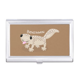 Cute spotted tan gecko cartoon illustration business card case