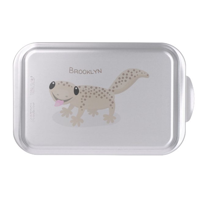 Cute spotted tan gecko cartoon illustration cake pan (Front)