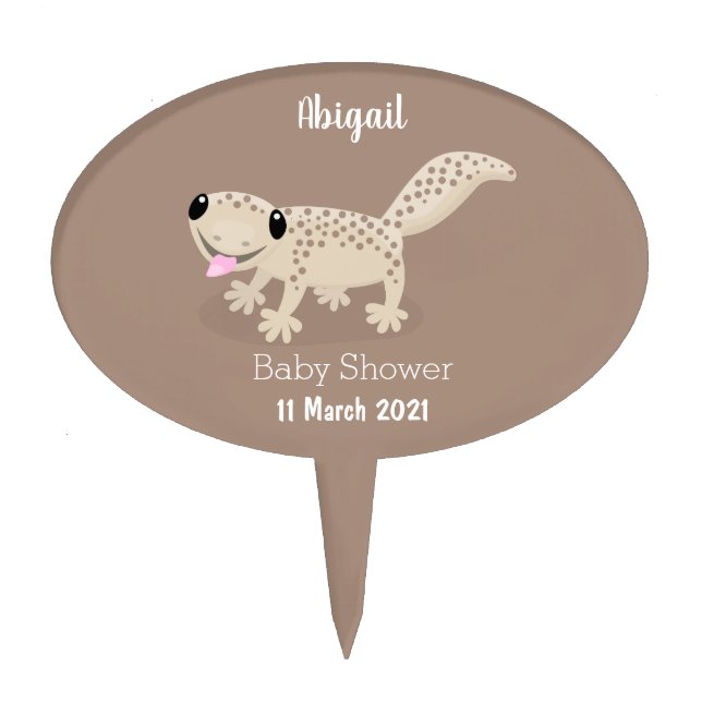 Cute spotted tan gecko cartoon illustration cake topper (Front)