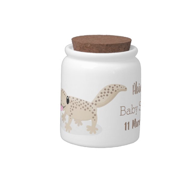 Cute spotted tan gecko cartoon illustration candy jar (Left)