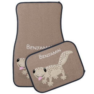 Cute spotted tan gecko cartoon illustration car floor mat