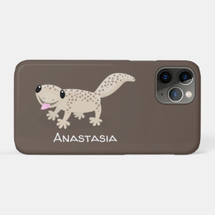 Cute spotted tan gecko cartoon illustration iPhone 11 pro case