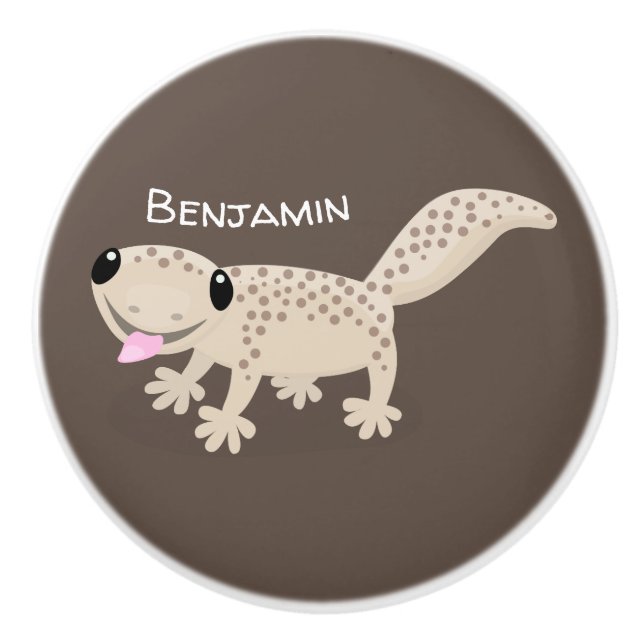 Cute spotted tan gecko cartoon illustration ceramic knob (Front)