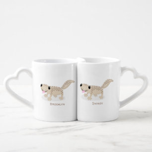Cute spotted tan gecko cartoon illustration coffee mug set