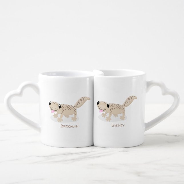 Cute spotted tan gecko cartoon illustration coffee mug set (Front Nesting)