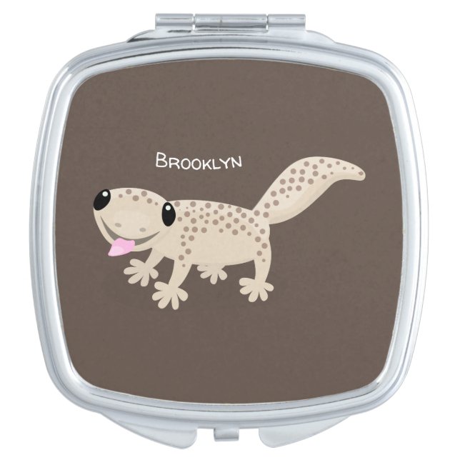 Cute spotted tan gecko cartoon illustration compact mirror (Front)
