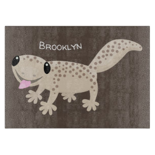 Cute spotted tan gecko cartoon illustration cutting board