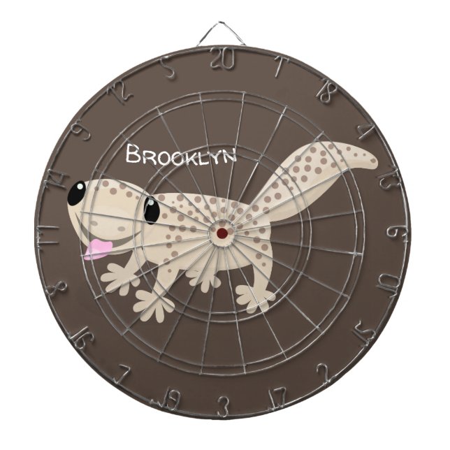 Cute spotted tan gecko cartoon illustration dart board (Front)