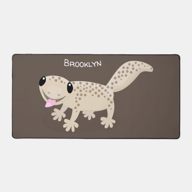 Cute spotted tan gecko cartoon illustration desk mat (Front)