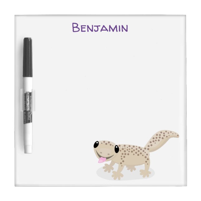 Cute spotted tan gecko cartoon illustration dry erase board (Front)