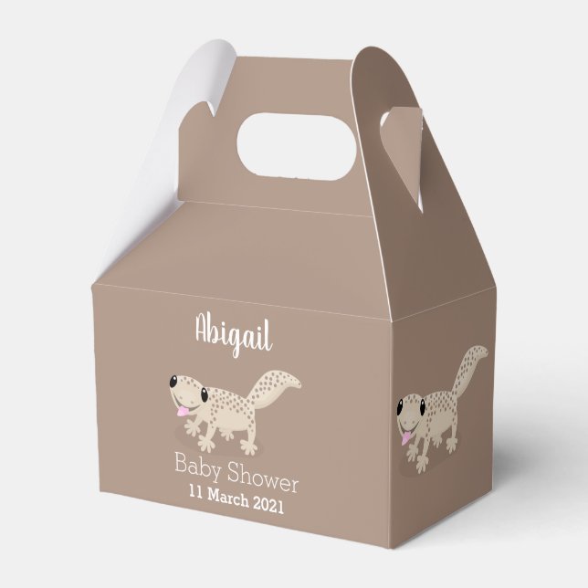 Cute spotted tan gecko cartoon illustration favor boxes (Front Side)