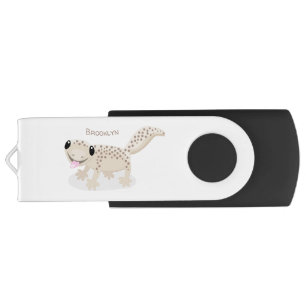 Cute spotted tan gecko cartoon illustration flash drive