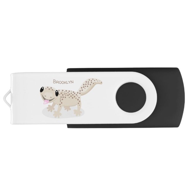 Cute spotted tan gecko cartoon illustration flash drive (Back)