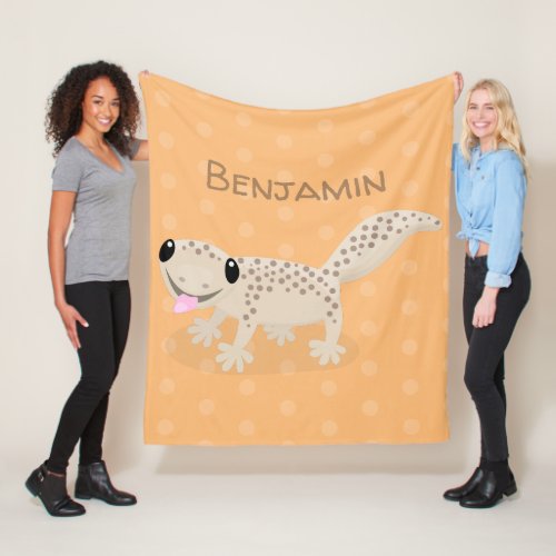 Cute spotted tan gecko cartoon illustration fleece blanket