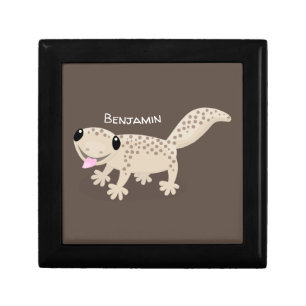 Cute spotted tan gecko cartoon illustration gift box