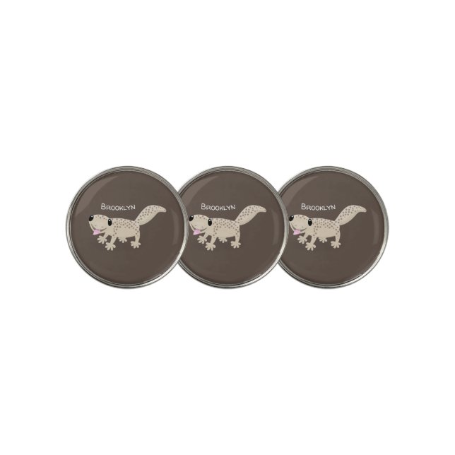 Cute spotted tan gecko cartoon illustration golf ball marker (3 Up)