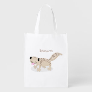 Cute spotted tan gecko cartoon illustration grocery bag