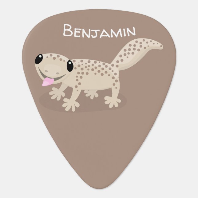 Cute spotted tan gecko cartoon illustration guitar pick (Front)