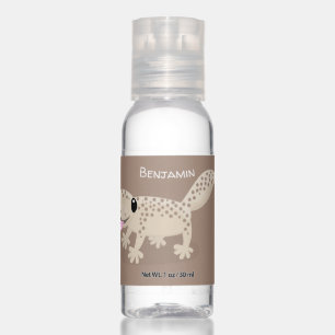 Cute spotted tan gecko cartoon illustration hand sanitizer