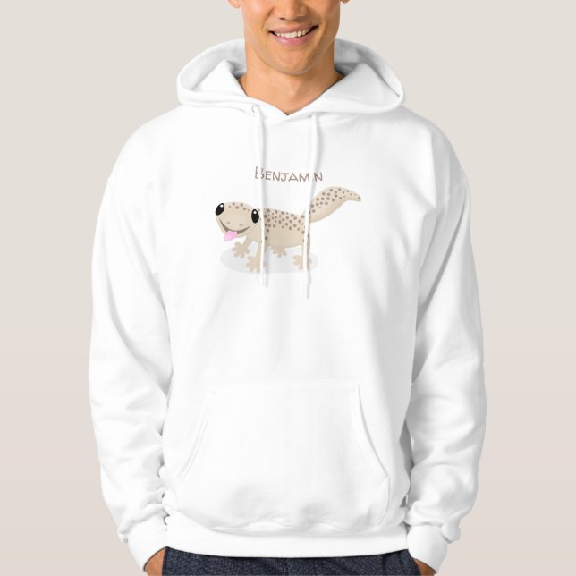 Cute spotted tan gecko cartoon illustration hoodie (Front)