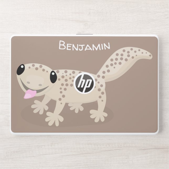 Cute spotted tan gecko cartoon illustration HP laptop skin (Front)