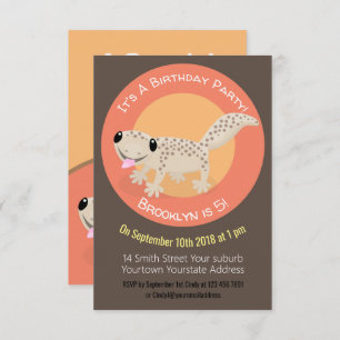 Cute spotted tan gecko cartoon illustration invita invitation
