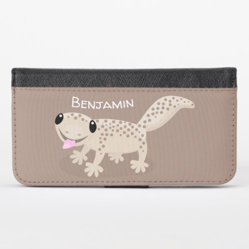 Cute spotted tan gecko cartoon illustration iPhone x wallet case