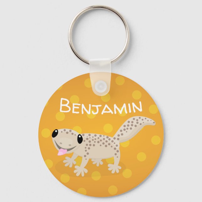 Cute spotted tan gecko cartoon illustration keychain (Front)