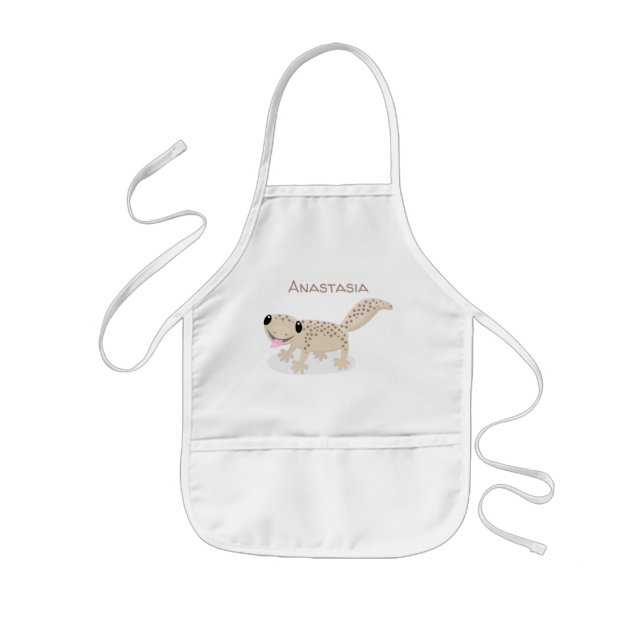 Cute spotted tan gecko cartoon illustration kids' apron (Front)