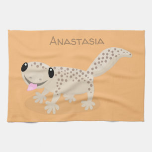 Cute spotted tan gecko cartoon illustration kitchen towel