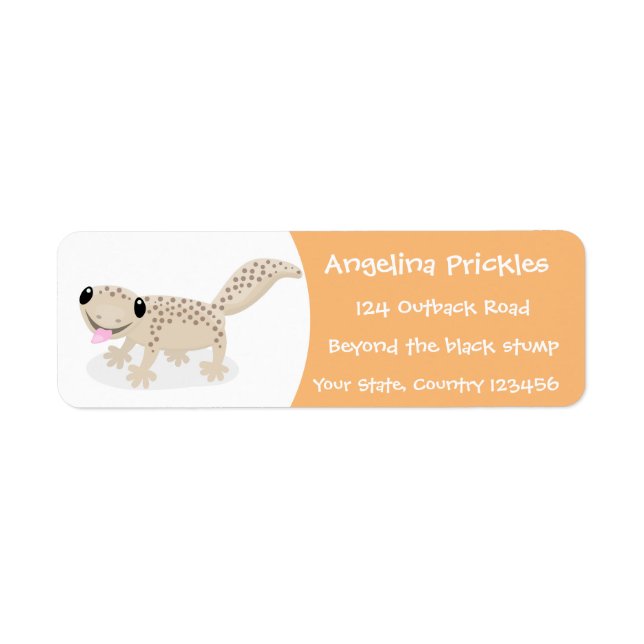 Cute spotted tan gecko cartoon illustration label (Front)