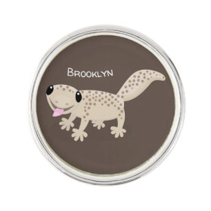 Cute spotted tan gecko cartoon illustration lapel pin