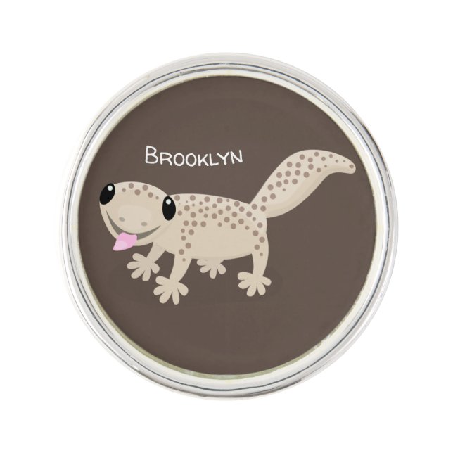 Cute spotted tan gecko cartoon illustration lapel pin (Front)