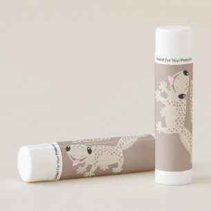 Cute spotted tan gecko cartoon illustration lip balm