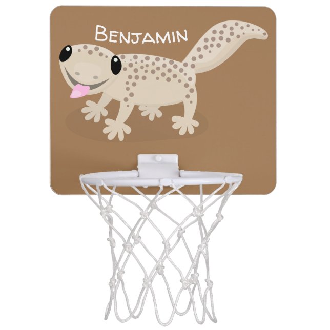Cute spotted tan gecko cartoon illustration mini basketball hoop (Front)