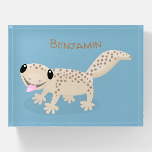 Cute spotted tan gecko cartoon illustration paperweight