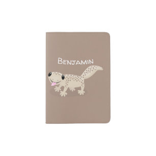 Cute spotted tan gecko cartoon illustration passport holder