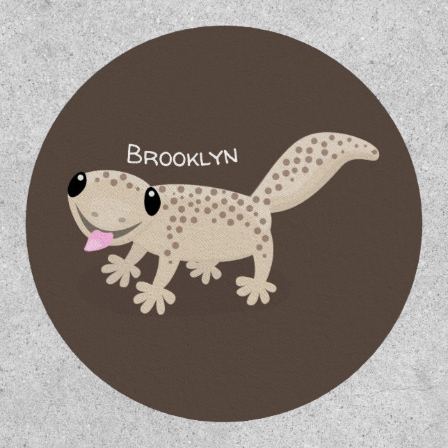 Cute spotted tan gecko cartoon illustration patch (Front)