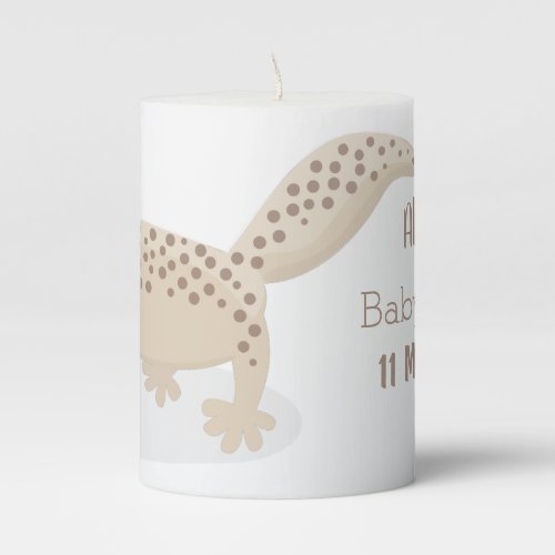 Cute spotted tan gecko cartoon illustration pillar candle